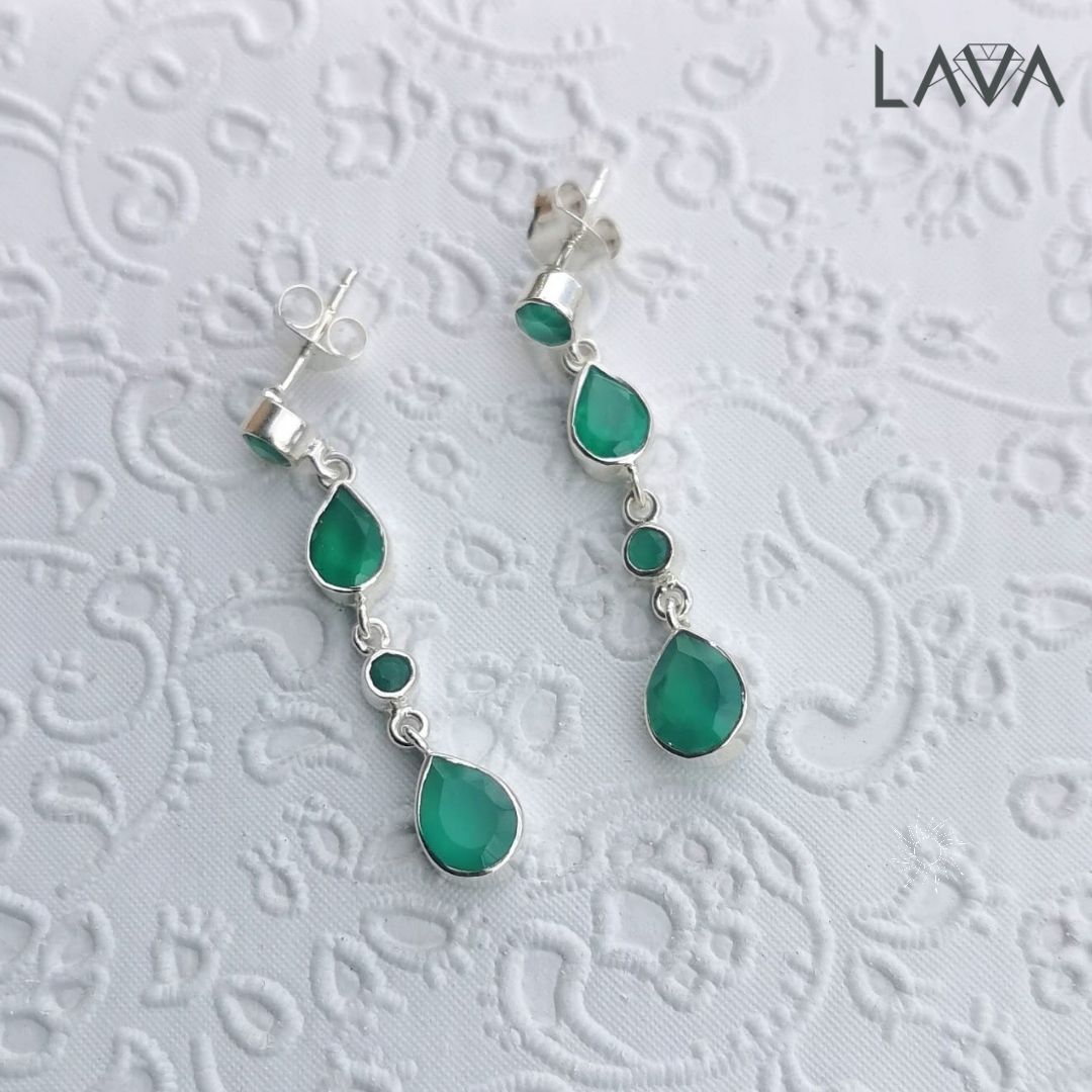 Green onyx dangling earring studs  (free shipping)