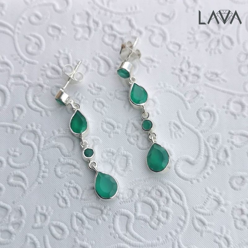 Green onyx dangling earring studs  (free shipping)