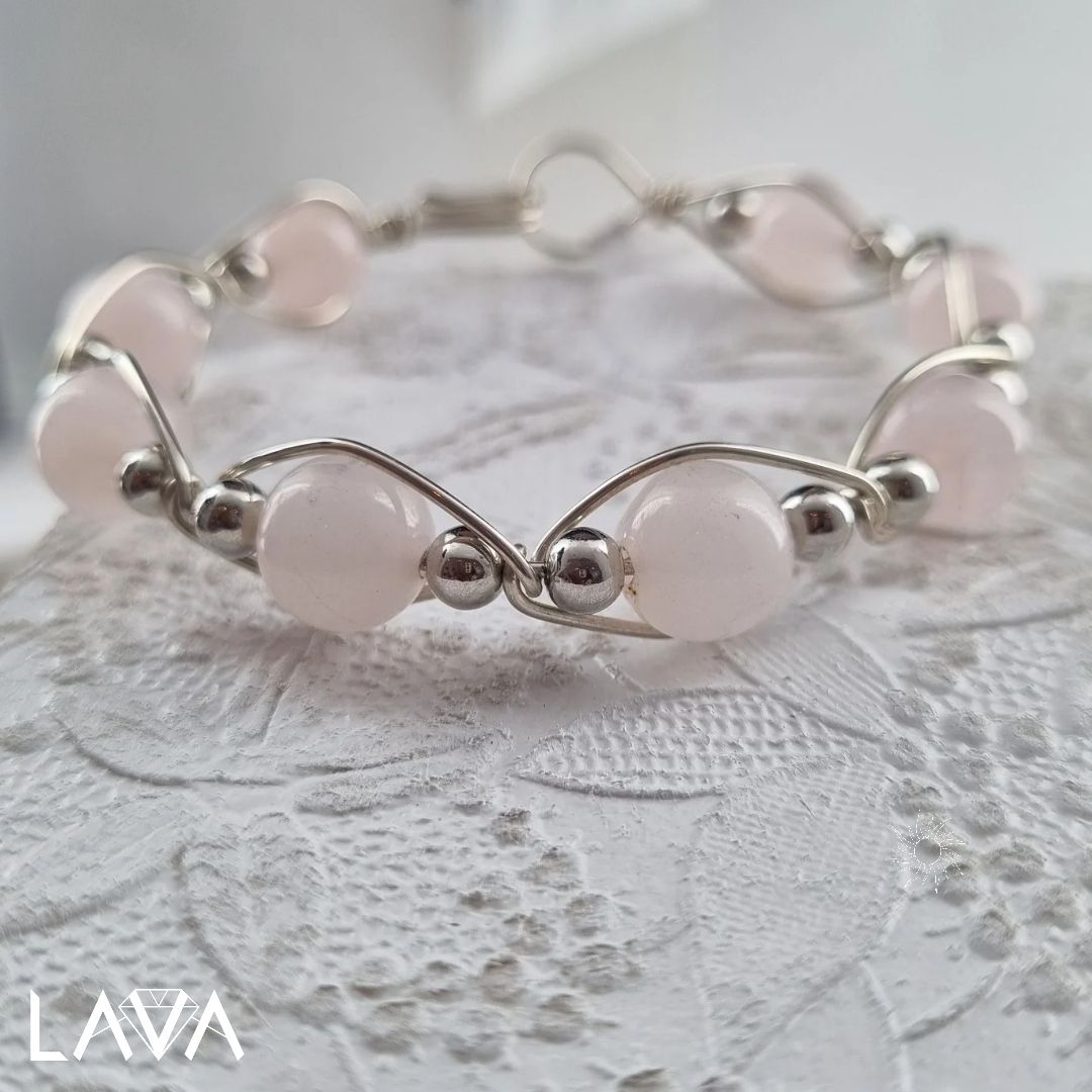 Rose quartz bracelet with sterling silver finish (free shipping)