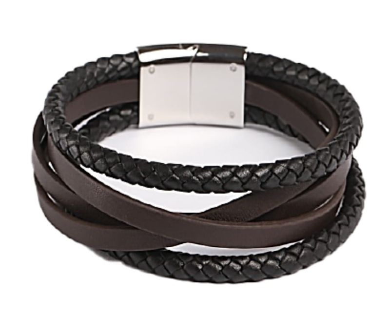 Men&#39;s leather bracelet with stainless steel clasp  (free shipping)