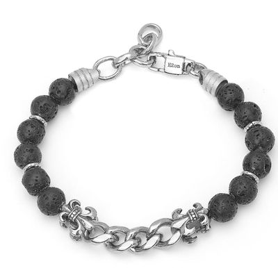 Men&#39;s stainless steel bracelet with natural lava stones
