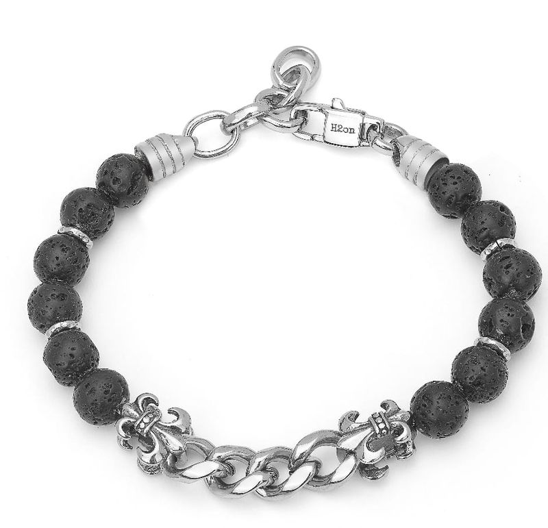 Men&#39;s stainless steel bracelet with natural lava stones