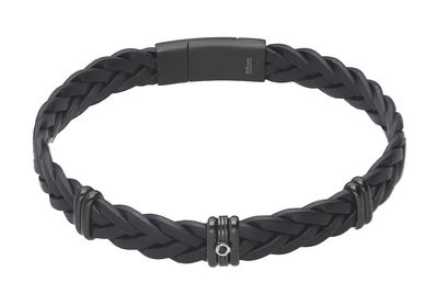 Men&#39;s stainless steel black braided leather and black spinel stone bracelet