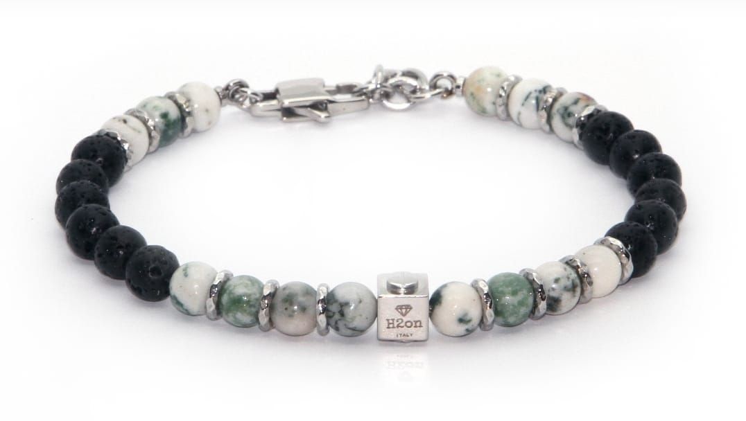 Men&#39;s stainless steel Agate/Lava bead bracelet