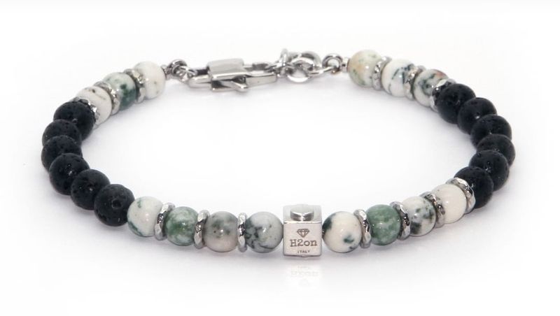 Men&#39;s stainless steel Agate/Lava bead bracelet
