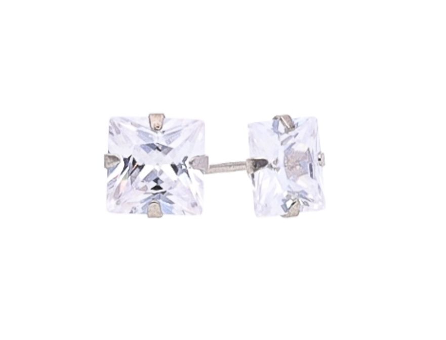 9k White Gold 6mm Cubic Zirconia Square-H Stud
