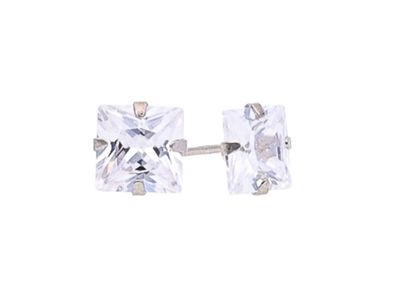 9k White Gold 6mm Cubic Zirconia Square-H Stud