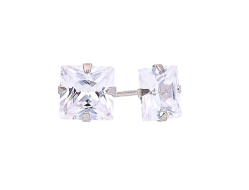 9k White Gold 6mm Cubic Zirconia Square-H Stud