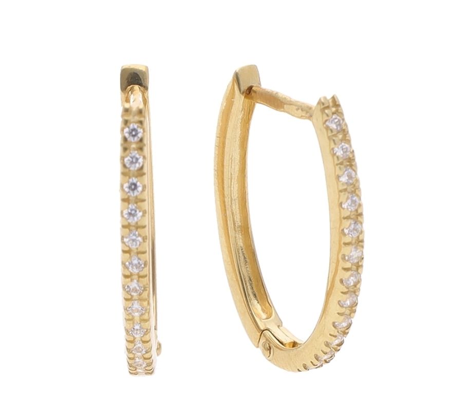 9k Gold Cubic Zirconia Oval Hoop Earrings (10x15mm)