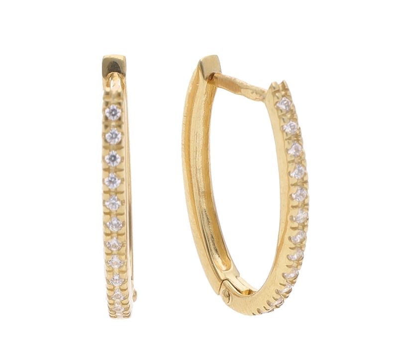 9k Gold Cubic Zirconia Oval Hoop Earrings (10x15mm)