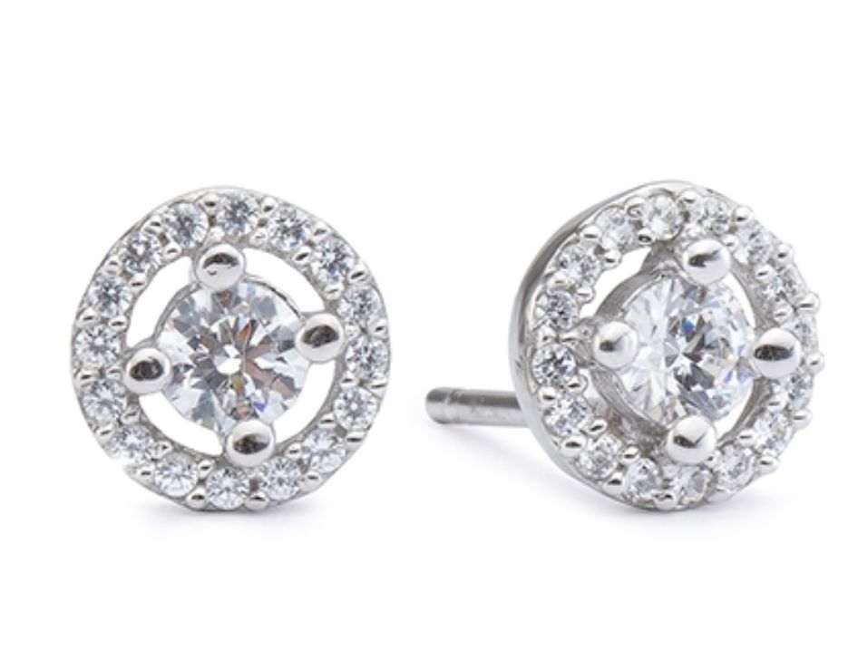 9k White Gold Cubic Zirconia Halo Earrings