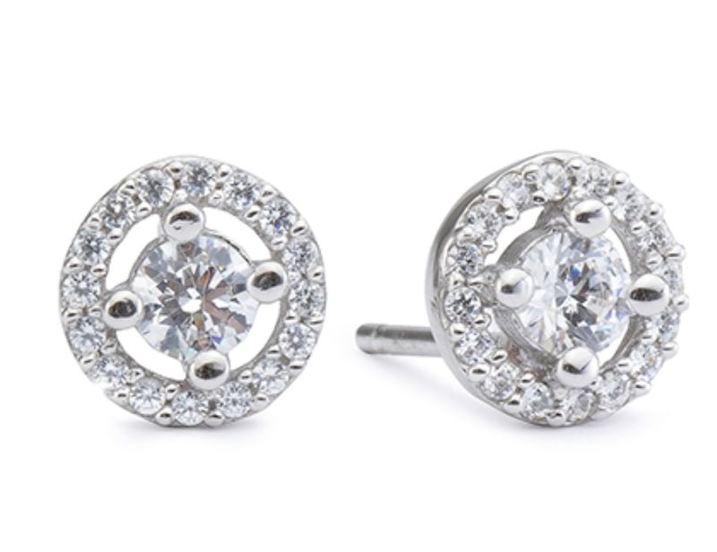 9k White Gold Cubic Zirconia Halo Earrings