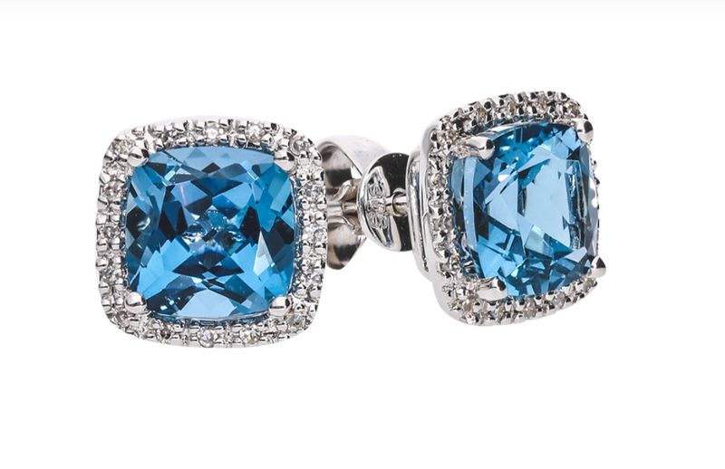 9k White Gold 4.0ct London Blue Topaz &amp; Diamond Earring