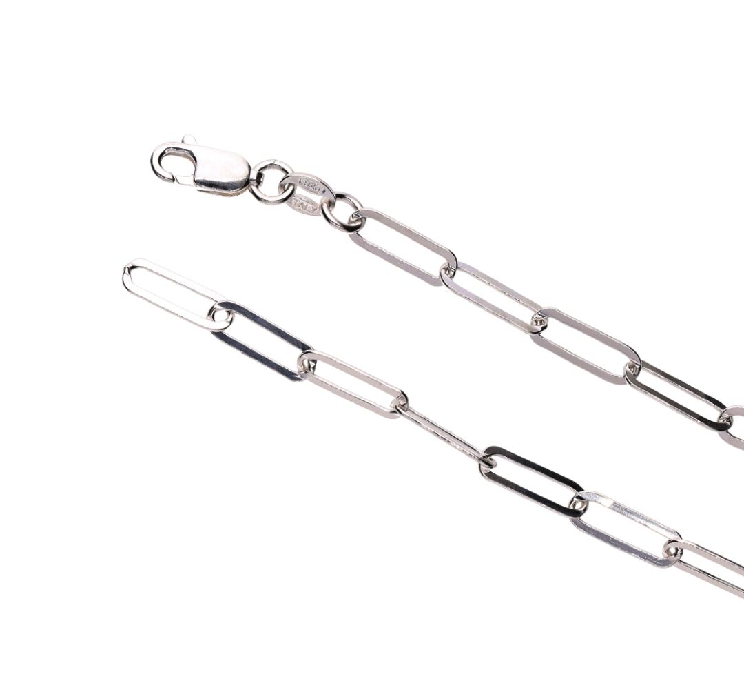 Silver Paperclip Link Bracelet (3.8mm)  19cm