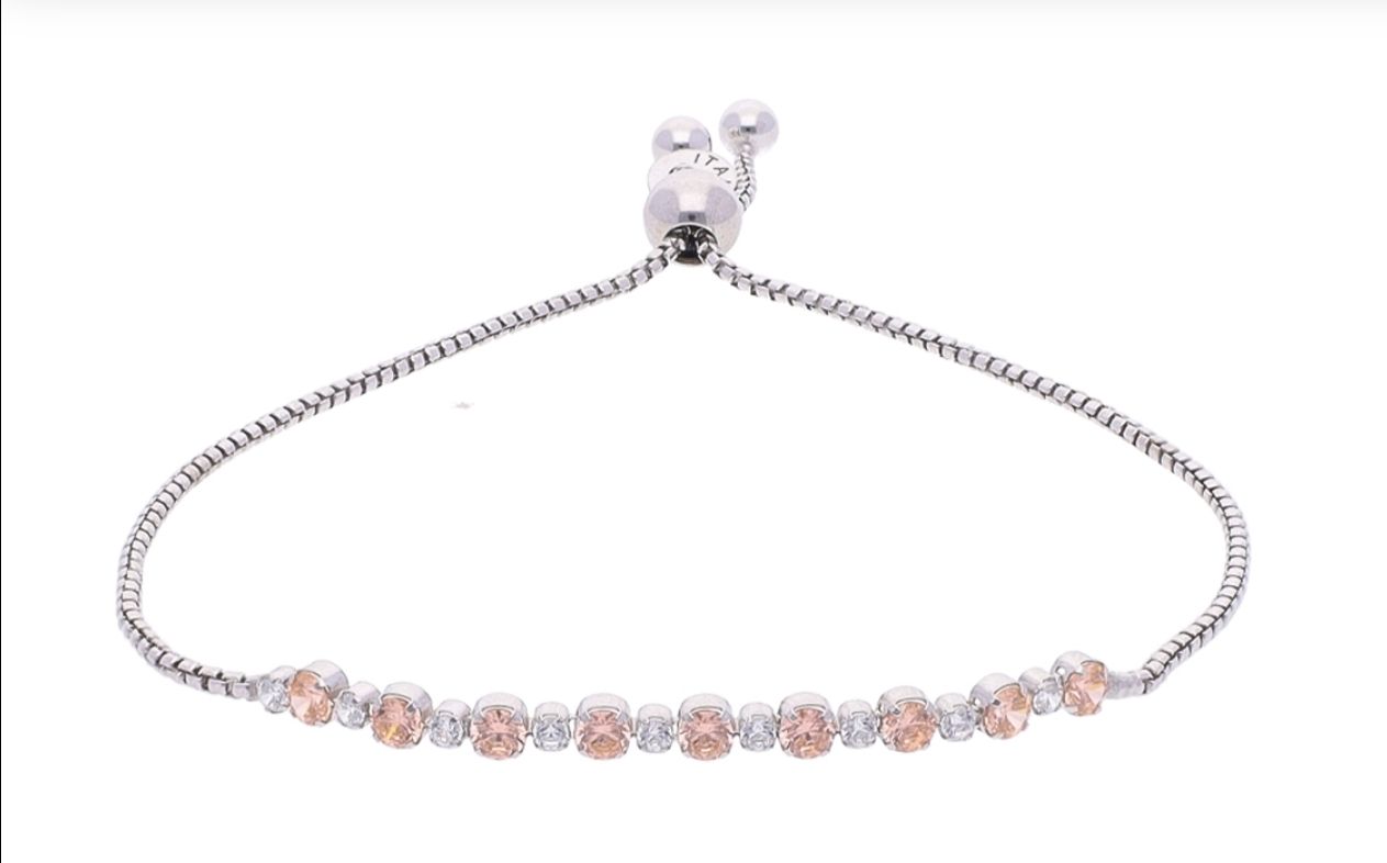 Silver Pink &amp; White Cubic Zirconia Adjustable Bracelet