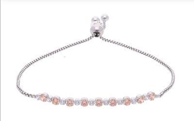 Silver Pink &amp; White Cubic Zirconia Adjustable Bracelet