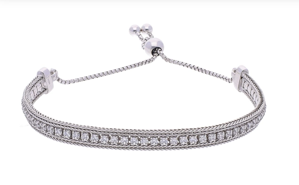 Silver Cubic Zirconia Fancy Adjustable Bracelet