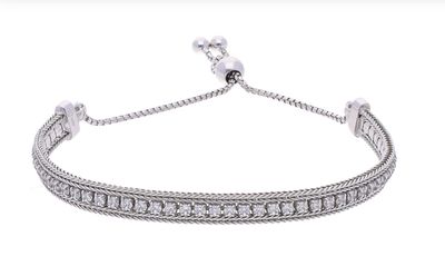 Silver Cubic Zirconia Fancy Adjustable Bracelet