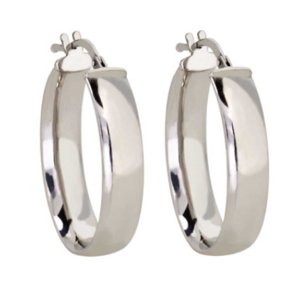 Silver Half Round Oval Tube Hoop Earring (20mm)