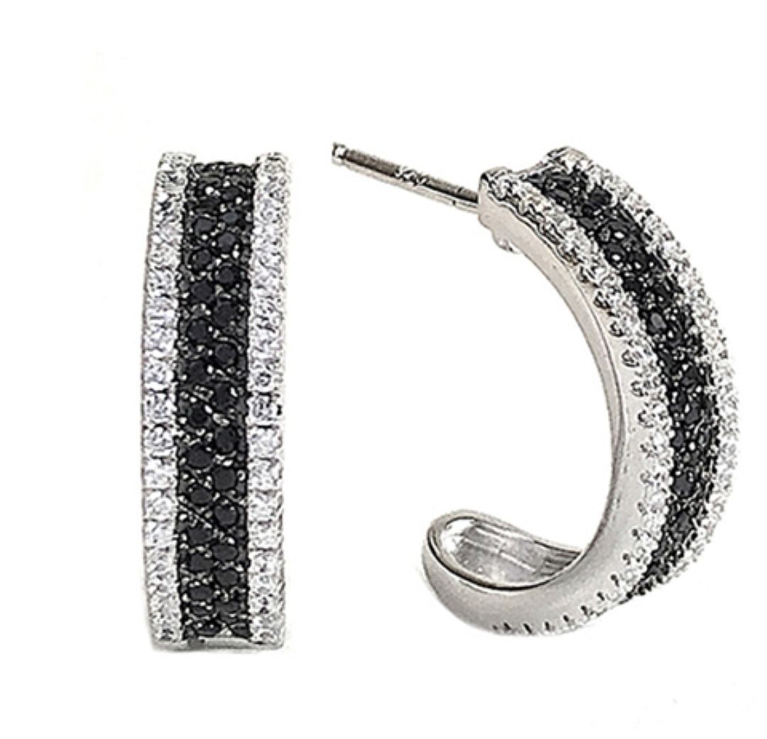 Silver Black &amp; White Cubic Zirconia Earring