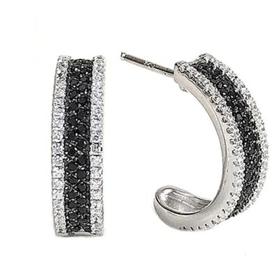 Silver Black &amp; White Cubic Zirconia Earring