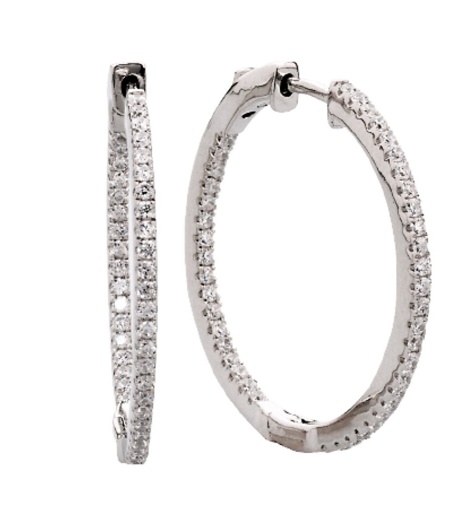Silver &amp; Round Cubic Zirconia Hoop Earrings (23mm)