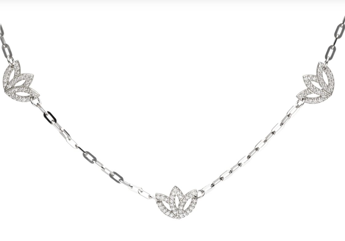9k White Gold Protea 5 Station Diamond Paperclip Necklace (0.75ct)  43cm