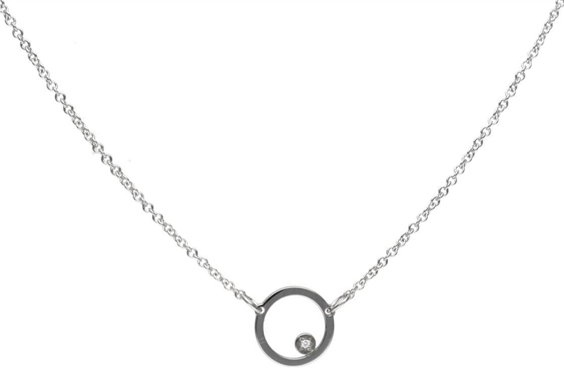 Sterling Silver Rolling Stone Diamond Circle Necklace  43cm, 0.005ct