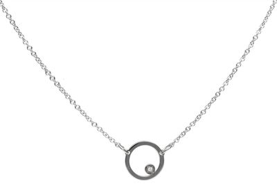 Sterling Silver Rolling Stone Diamond Circle Necklace  43cm, 0.005ct