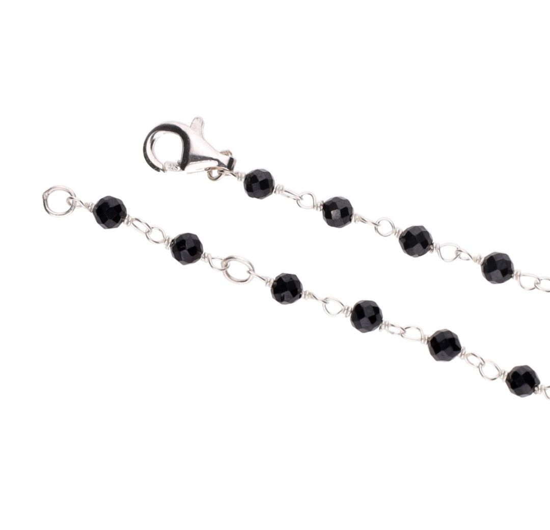 Sterling Silver Black Spinel Rosary  42cm