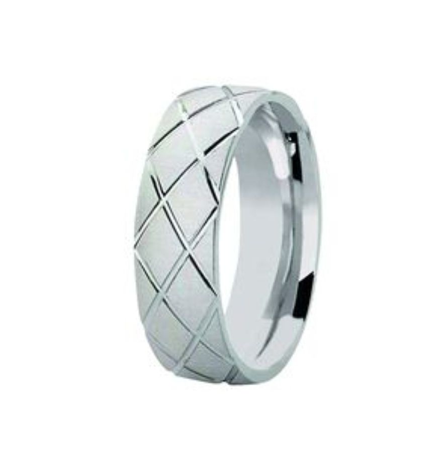 Silver Designer Wedding Band - Comfort Fit with Pattern (6.50mm)
