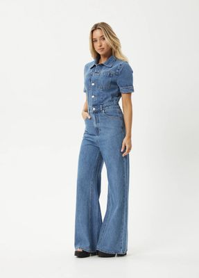 Miami -Denim Flared Jumpsuit -Worn blue