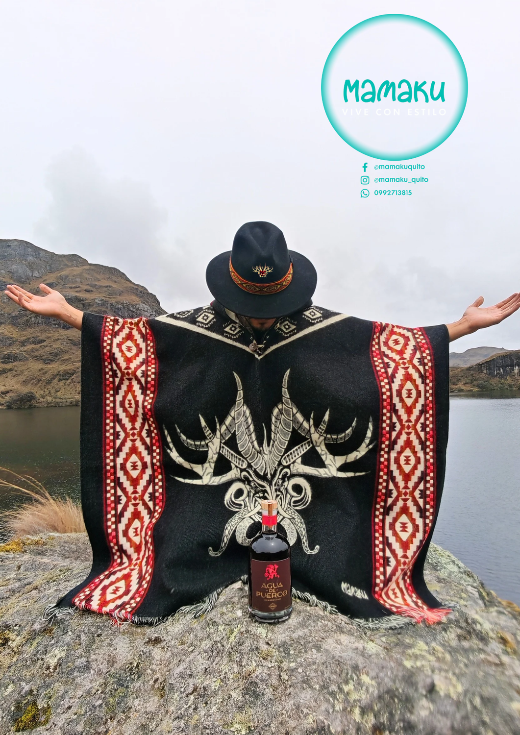SOMBRERO, PONCHO DIABLO DE PÍLLARO +AGUA DE PUERCO