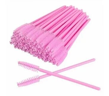 Щеточки для ресниц 50 шт, розовая ручка, розовая кисть