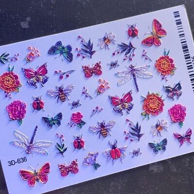 3D Слайдеры 5*7,5 см №0636 бабочки стрекозы жук цветы