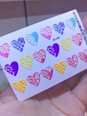3D Слайдеры 5*7,5 см №0496 сердечки разноцветные с завитками
