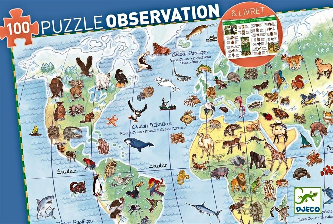 Puzle observación 100 pzas "Animales del mundo"  DJECO