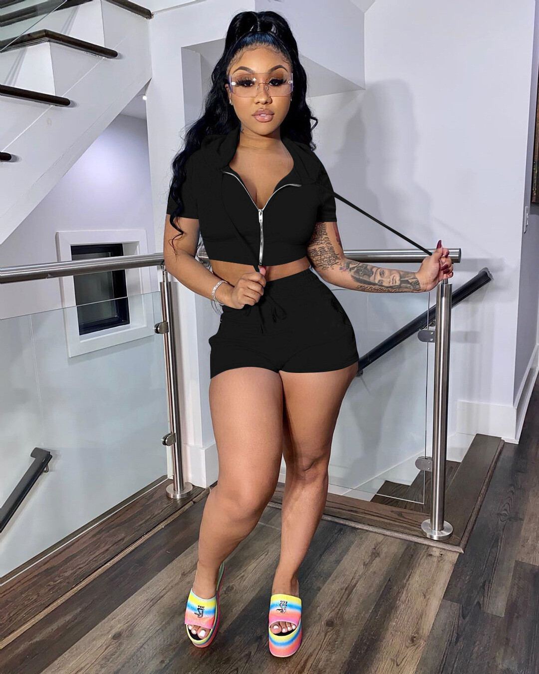 Short 2piece zipper with hood