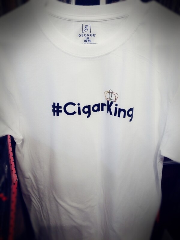 Mens #CigarKing short sleeved white tshirt