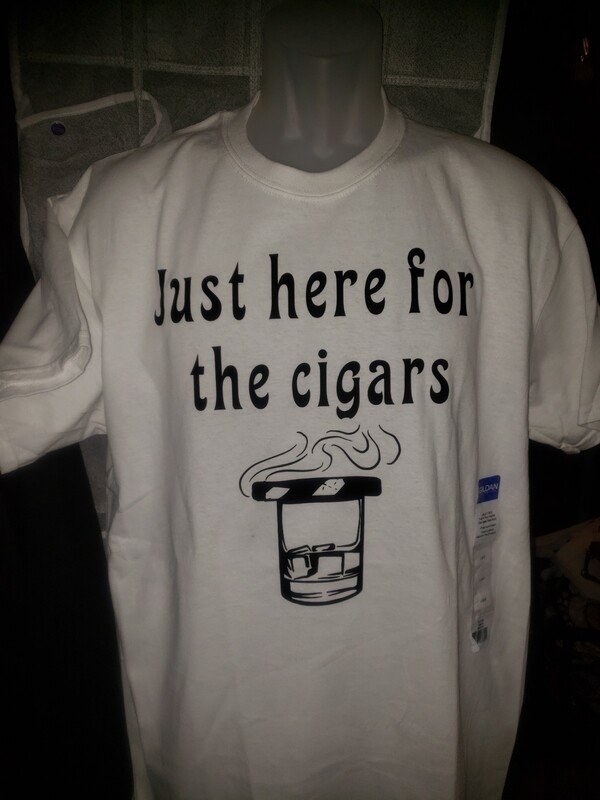 Mens &quot;Just here for the cigars&quot; short sleeve tshirt in white