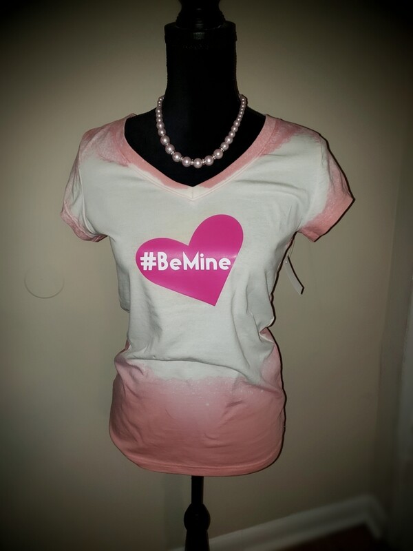 Ladies pink bleached &quot;Be mine&quot; short sleeve tshirt