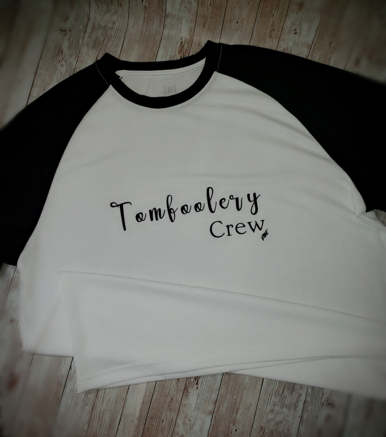 Mens baseball style Tomfoolery crew tshirt