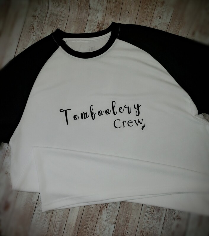 Mens baseball style Tomfoolery crew tshirt