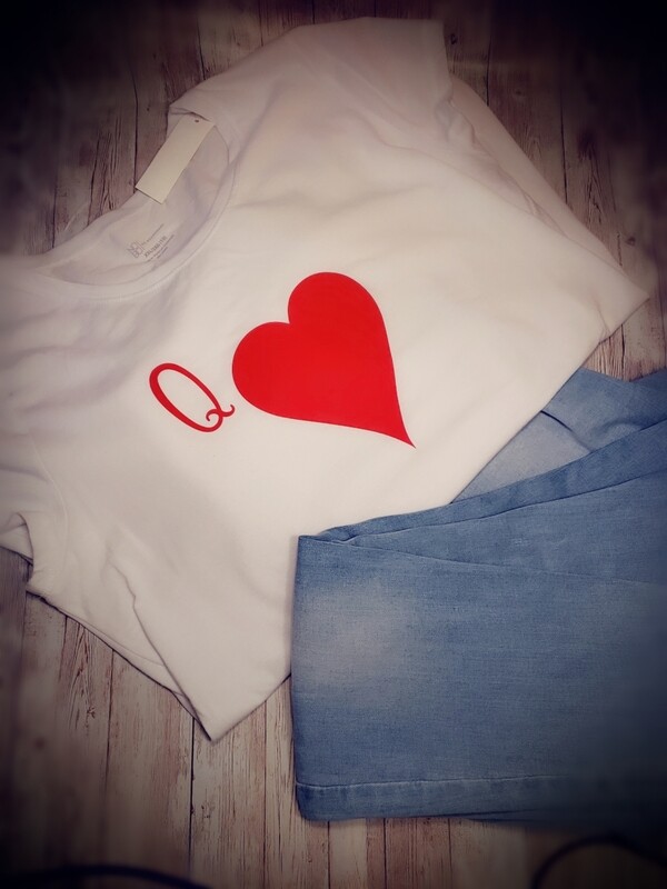 Ladies Queen of hearts round neck tee