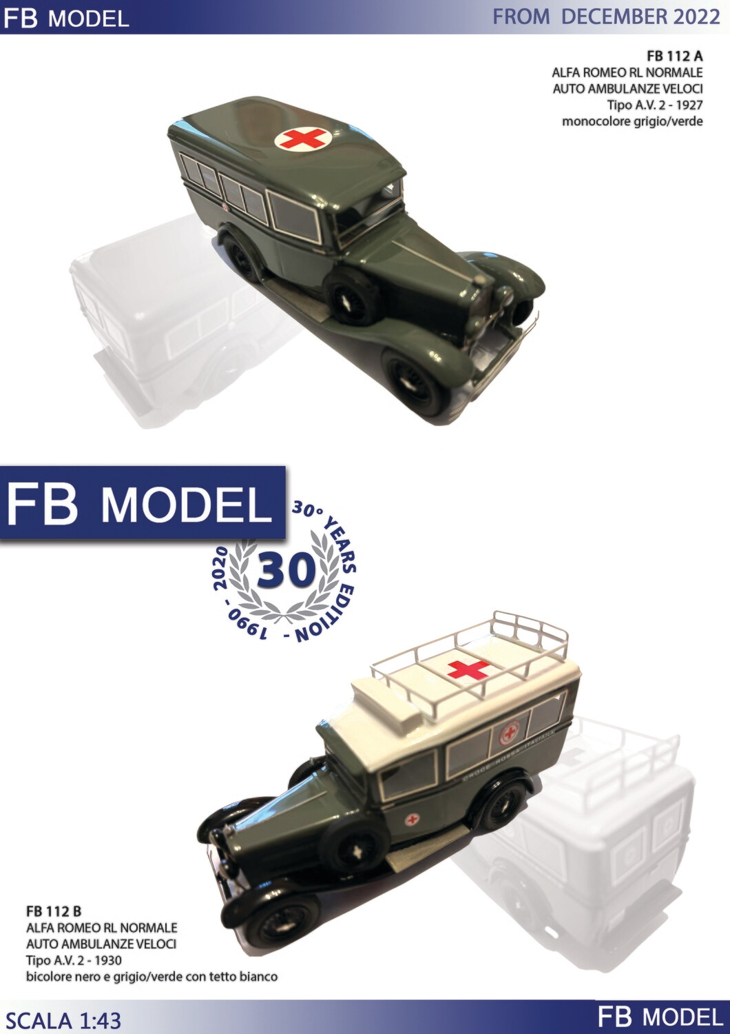 FB MODEL FBM112B  ALFA ROMEO RL NORMALE AUTO AMBULANZE VELOCI Tipo A.V.2 - Type Ambulance 1927 black-grey