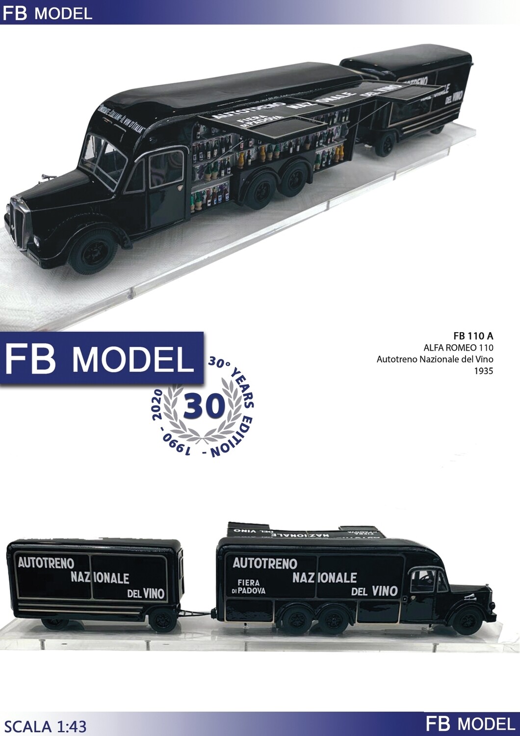 FB MODEL FBM110A ALFA ROMEO 110 TRUCK TYPE + TRAILER Autotreno del Vino 1935 BLACK