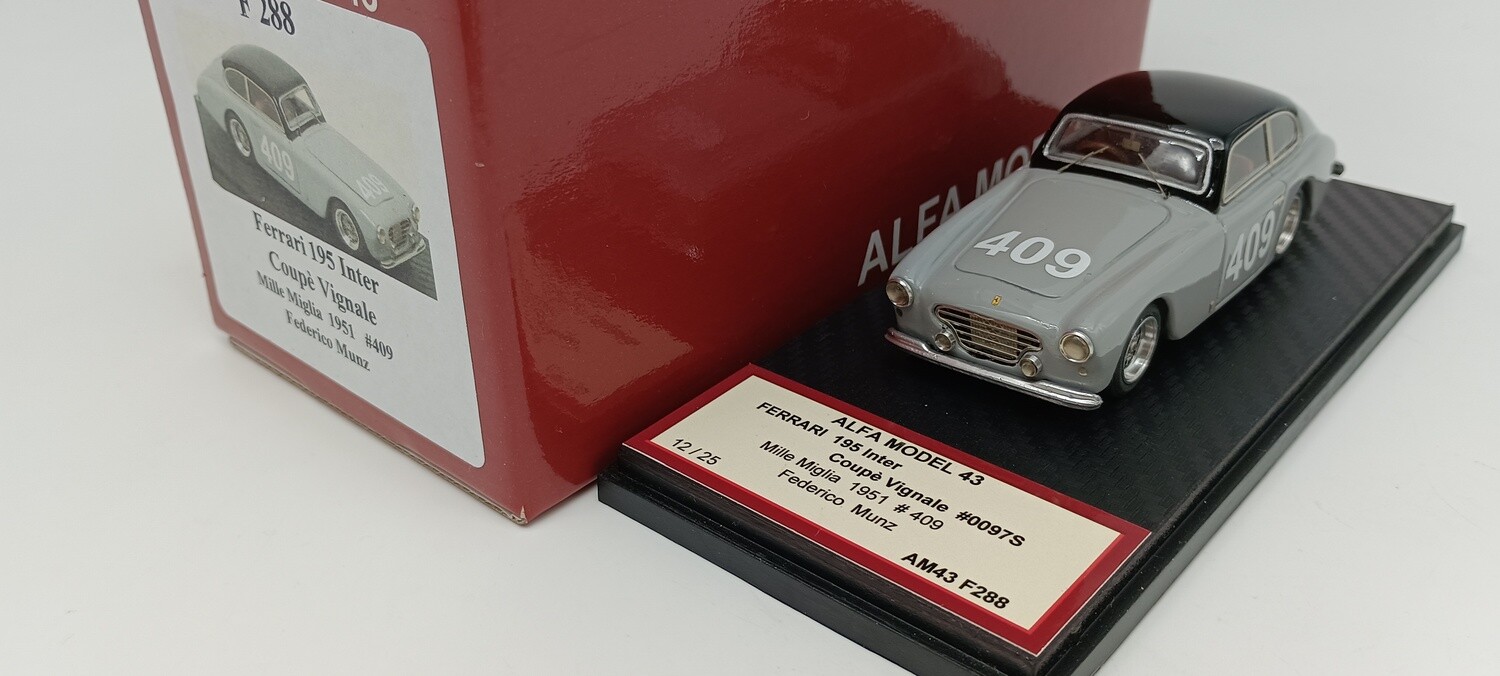 ALFA MODEL 43 AM43F288 FERRARI 195 INTER COUPE VIGNALE MILLA MIGLIA 1951 N.409 MUNZ