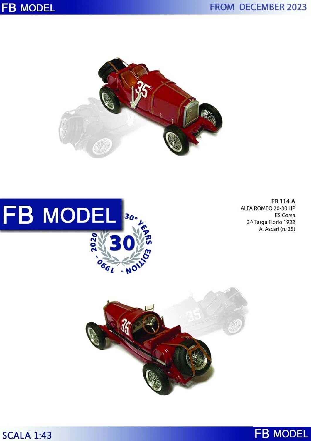 FB MODEL FBM114A ALFA ROMEO 20-30 HP ES CORSA 3° Targa Florio 1922 A,ASCARI #35