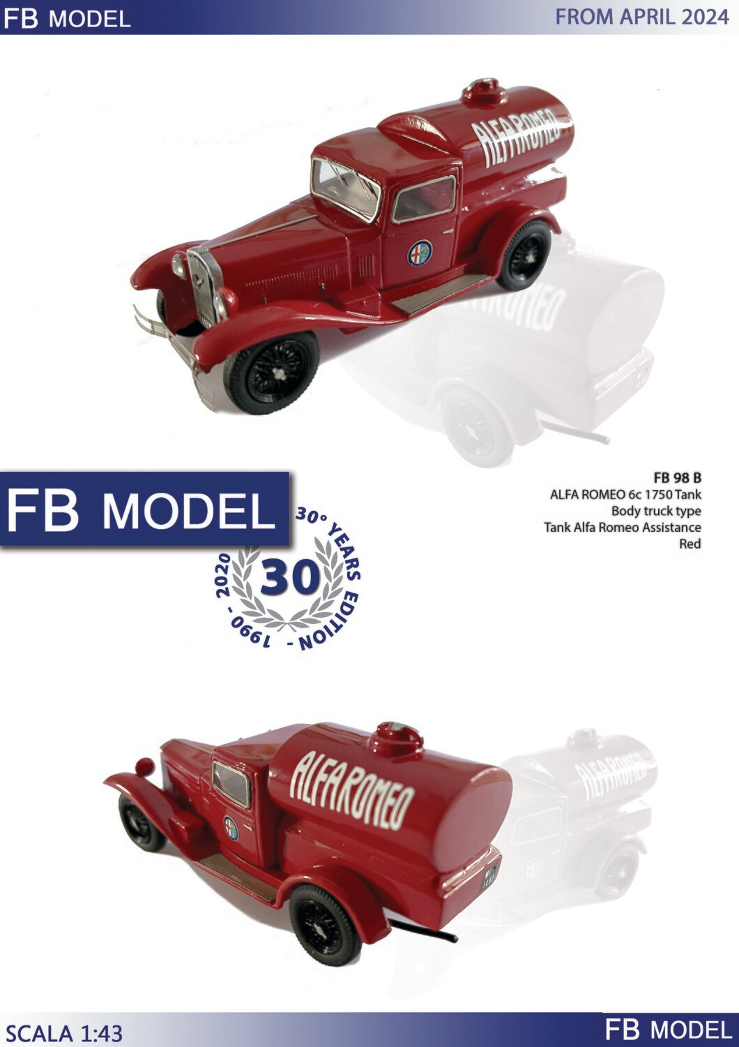 FB MODEL FBM098B ALFA ROMEO 6c 1750 Tank Body truck type Tank Alfa Romeo Assistance - Red