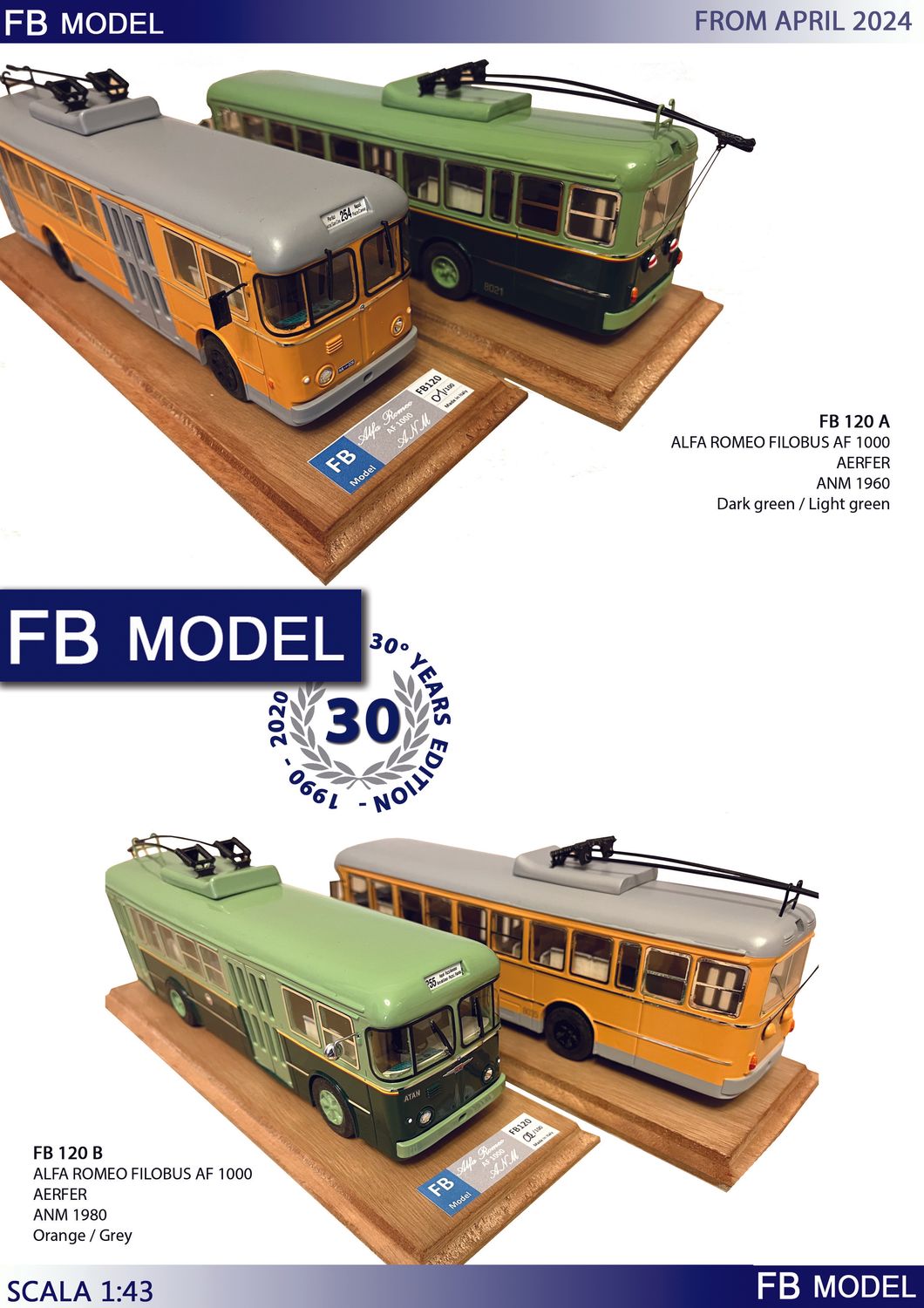 FB MODEL FBM120B  ALFA ROMEO FILOBUS AF 1000 AERFER ANM 1980 dark orange-light orange
